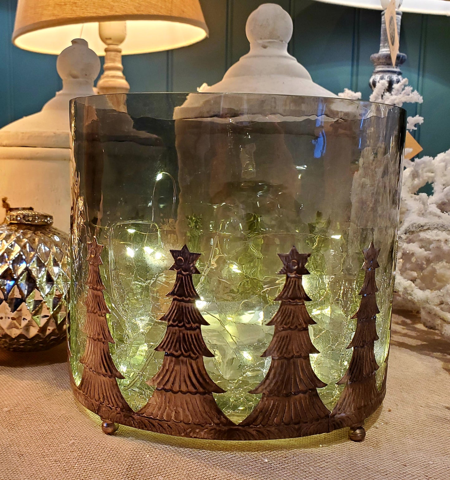 LARGE CHRISTMAS TREE CRACKLED CANDLE HOLDER