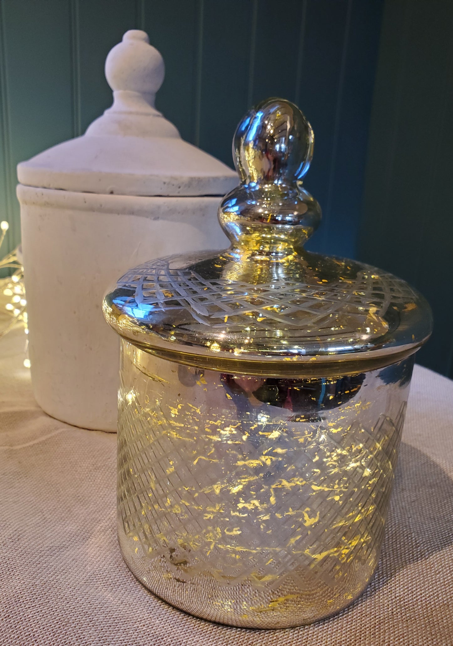 Lustre Collection Silver Etched Small Trinket Jar