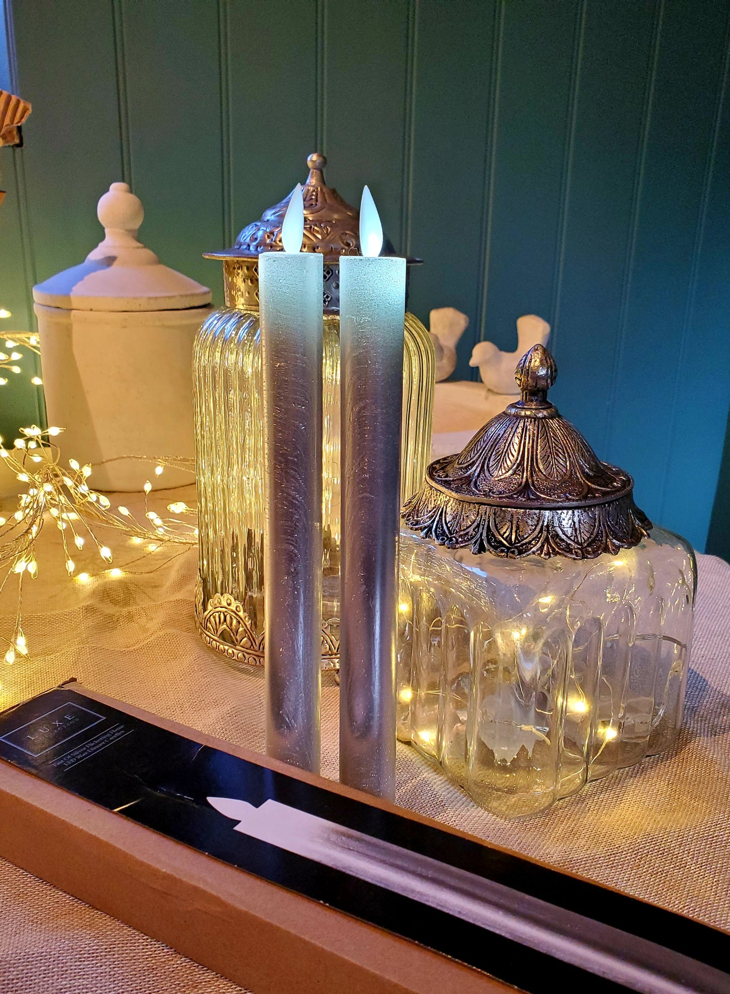 A Pair of Silver Luxe Flickering Flame Candles