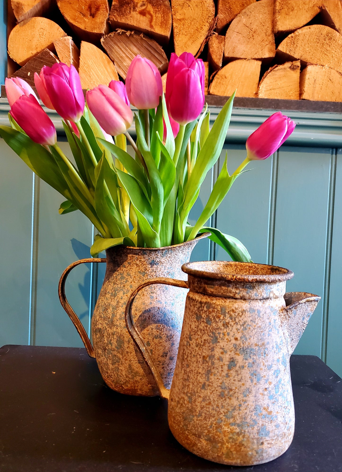 RUSTIC VERDIGRIS STYLE GARDEN WATER JUG VASE