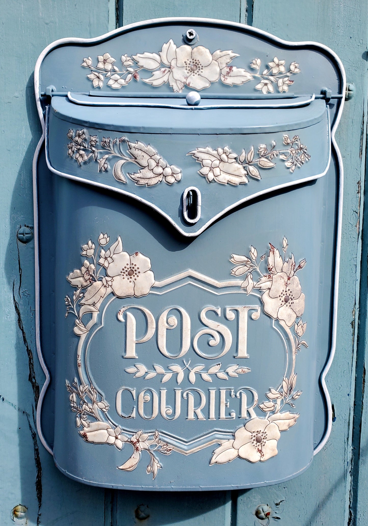 BLUE AND WHITE VINTAGE FRENCH STYLE POST BOX