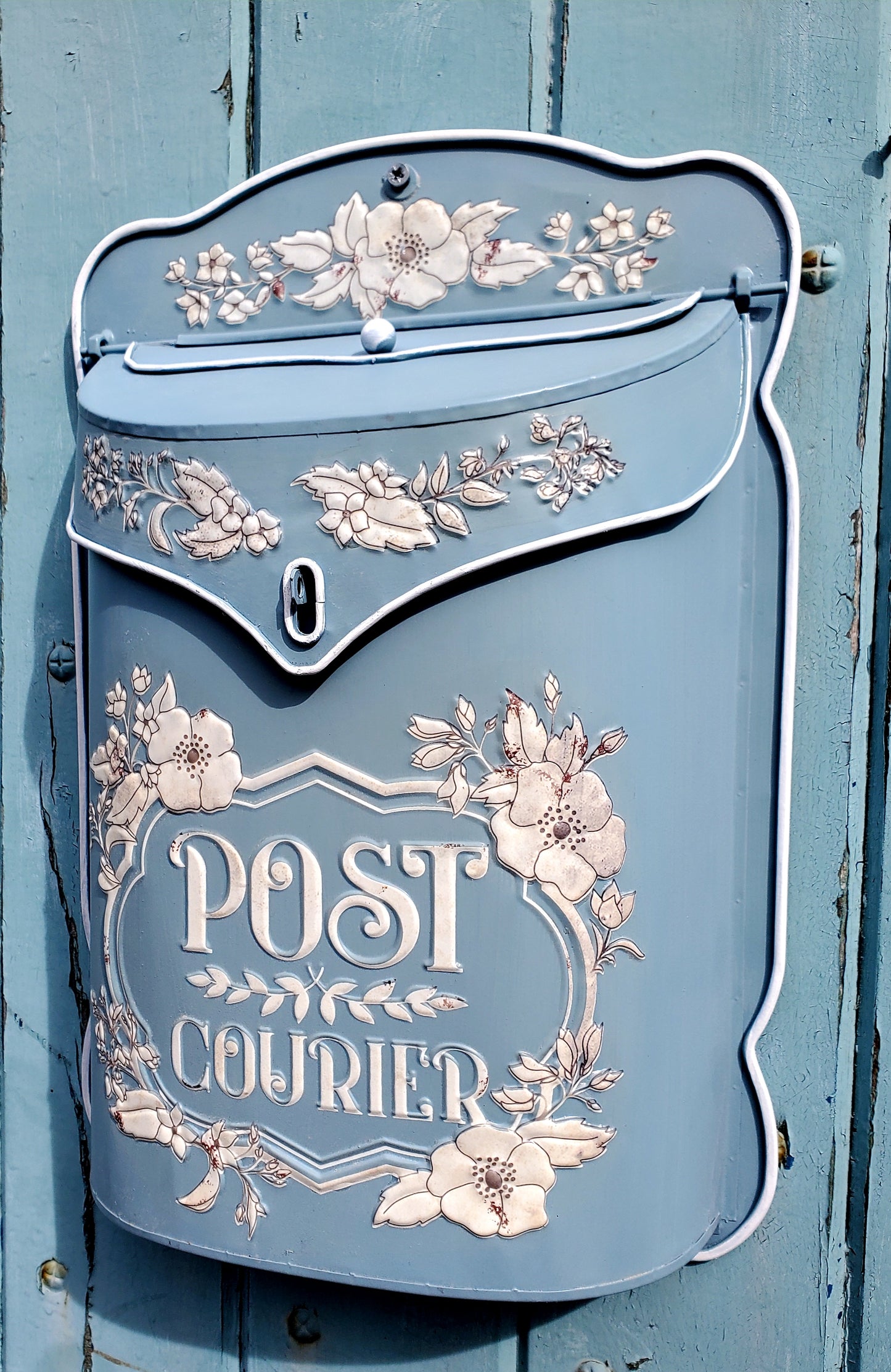 BLUE AND WHITE VINTAGE FRENCH STYLE POST BOX