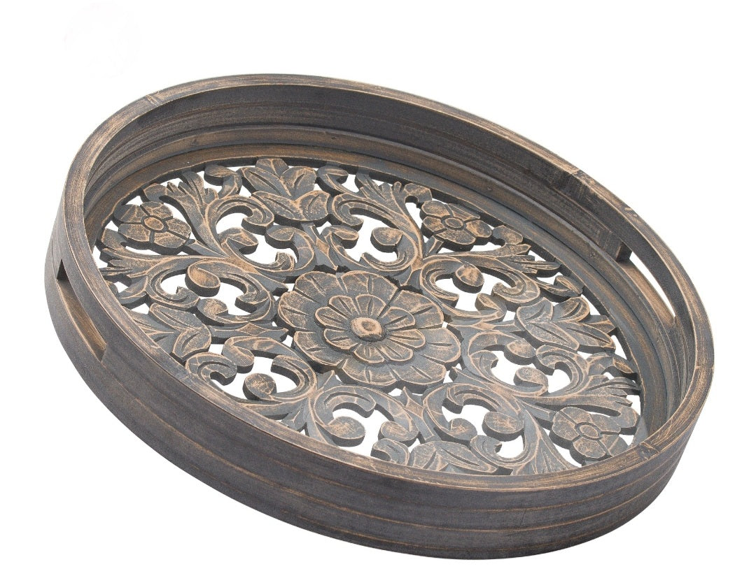 CARVED GREY WASHED LOUIS TRAY SMALL