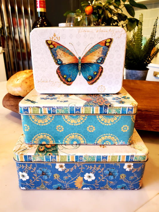 BUTTERFLY AND PEACOCK TIN SET
